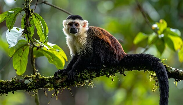 Monkey sitting on tree branch outdoors.