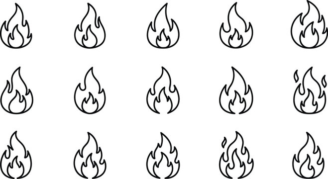 Fire flame silhouettes collection isolated on transparent background