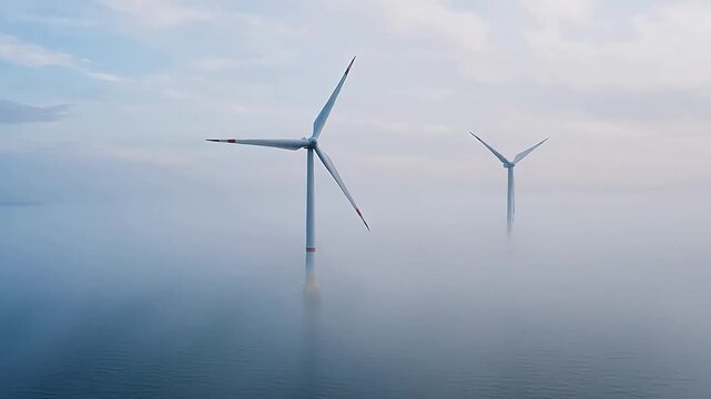 Lone Foghorn in the Mist: A Mystical Offshore Wind Farm