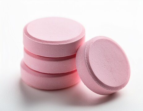 stack of four light pink effervescent tablets on white background