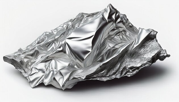 ripped piece of aluminium foil isolated on white created with generative ai
