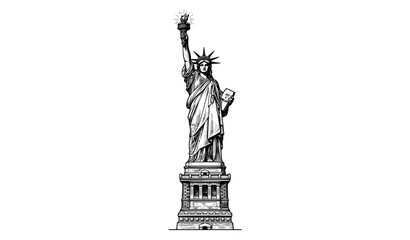 Vintage Engraved Statue of Liberty Lineart Vector Illustration for Travel Design © MDMunna