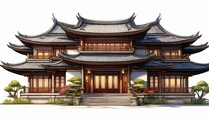 Fototapeta premium luxury asian house isolated on white created with generative ai