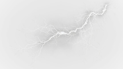 White lightning bolts create a striking effect isolated on transparent background with grey clouds during a stormy day, light overlay, PNG © Liubov