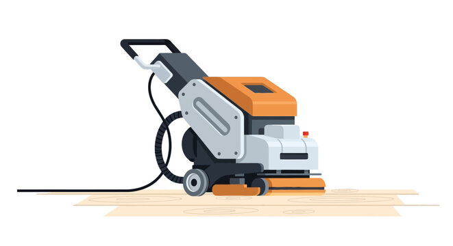 Professional Industrial Floor Sander Machine Illustration for Wood Floor Refinishing and Polishing - Vector Flat Design Isolated on White Background