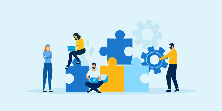 teamwork illustration with people and puzzle pieces