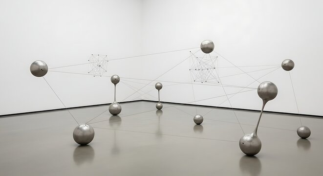Abstract art installation of spheres and lines