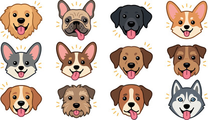 Cute Dog Breed Avatar Face Icon Set Vector Graphic © MstThomina