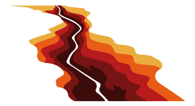 Abstract layered canyon landscape graphic illustration with a winding path.