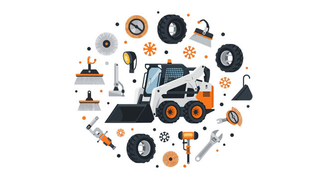 Skid Steer Loader Vector with Industrial Attachments and Maintenance Parts for Construction and Municipal Service