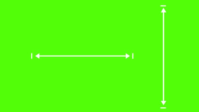 Measurement Arrows on Green Screen: A graphic illustration shows white arrows indicating length and height measurements against a vibrant green background, perfect for visual aids and editing.