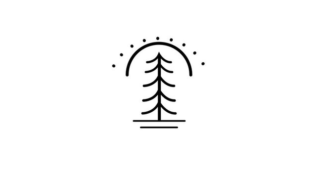 pine tree and sun logo animated line art design, landscape symbol animation video template.