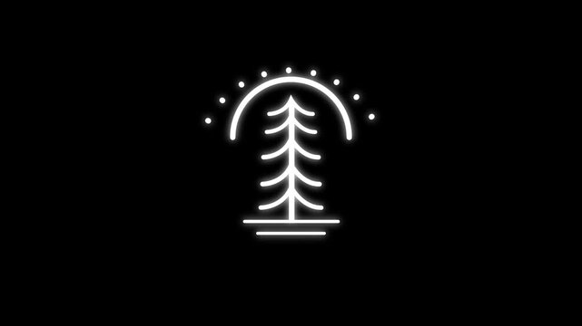 "Animated Nature Landscape Icon Animation Showing Sun, Trees, Hill, Sparkling Stars, Eco Environment, Minimal Line Art, Outdoor Wilderness,