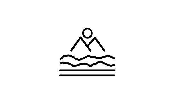 line art mountain logo minimalist video design ,with waves and sun designs.