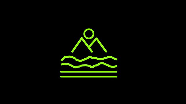 line art mountain logo minimalist vector illustration design ,with waves and sun designs