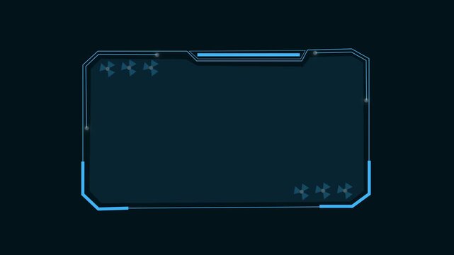 Futuristic blue digital interface frame on black background. Technology border symbol for computer screen readout layout. Digital interface frame animation for tech HUD panel.