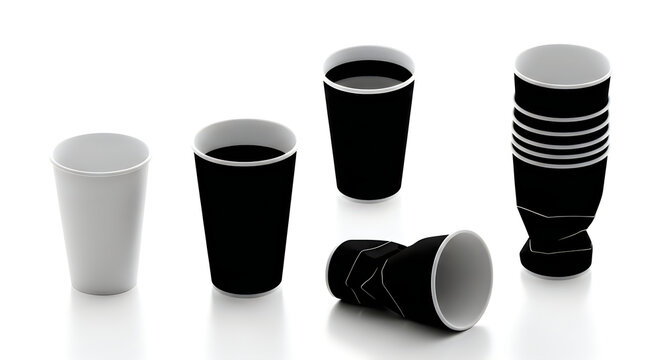 Minimalist Black and White Paper Cups Set Showing Usage and Waste