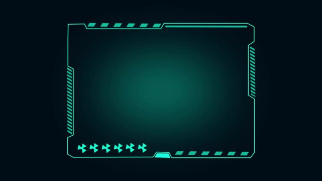 Teal futuristic HUD frame on dark background layout. Technology border symbol for computer network server metrics panel. Digital HUD frame animation for sci-fi tracking monitor.