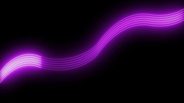 Purple neon wave line moving on black background. Abstract neon wave for modern creative graphic presentation layout. Abstract neon wave animation for digital media backdrop.