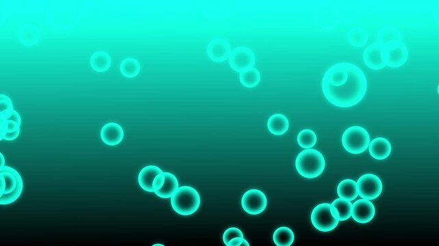 Cyan abstract floating bubbles spheres matrix code on teal. Abstract bubbles background for futuristic technology internet presentation. Abstract bubbles animation for scifi user interface.