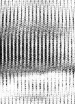 Macro black halftone dots forming a cloudy sky gradient with a soft cloud band, isolated on a transparent background with alpha channel.