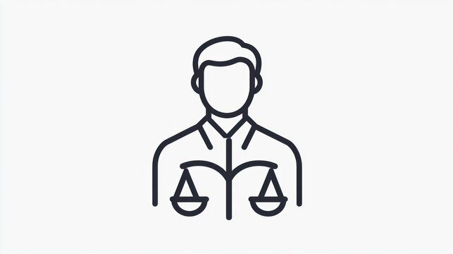 Simplified outline illustration of person wearing collared shirt holding scales of justice