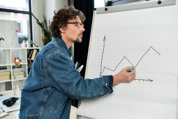 Young professional presents growth graph in a modern office setting © Bliss