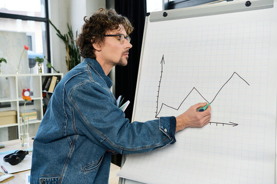 Young professional presents growth graph in a modern office setting