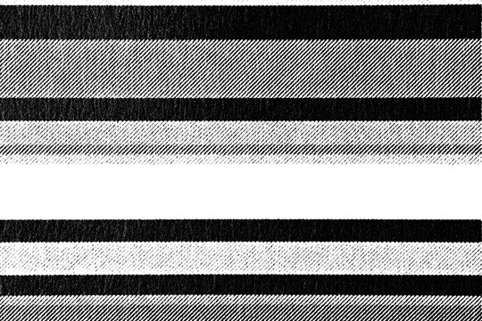 Macro halftone of bold horizontal black bands and shaded fabric stripes with a bright central gap, printed in black ink on a transparent background.