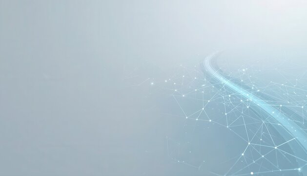 Abstract network of glowing connections and dots forming a light blue path on a soft background with connection abstract background technology information communication internet security
