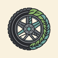 Obraz premium Ecological solutions for military conflict, tire with green leaves symbolizing conservation