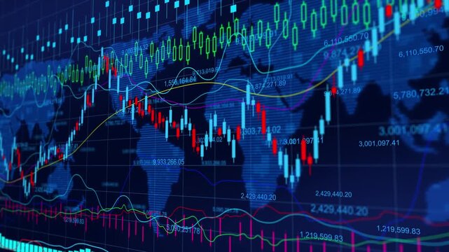 Global world stock market exchange trading financial growth strategy, economic volatility analysis, business investment, candlestick chart, and futuristic cyberspace wealth concept