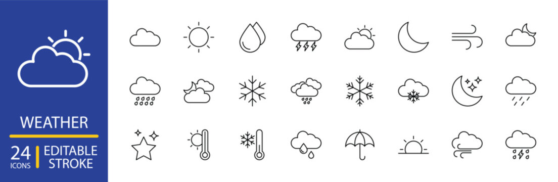 Weather icon set Editable Stroke