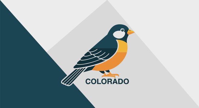 Stylized Lark Bunting Bird Illustration Representing Colorado State Emblem.