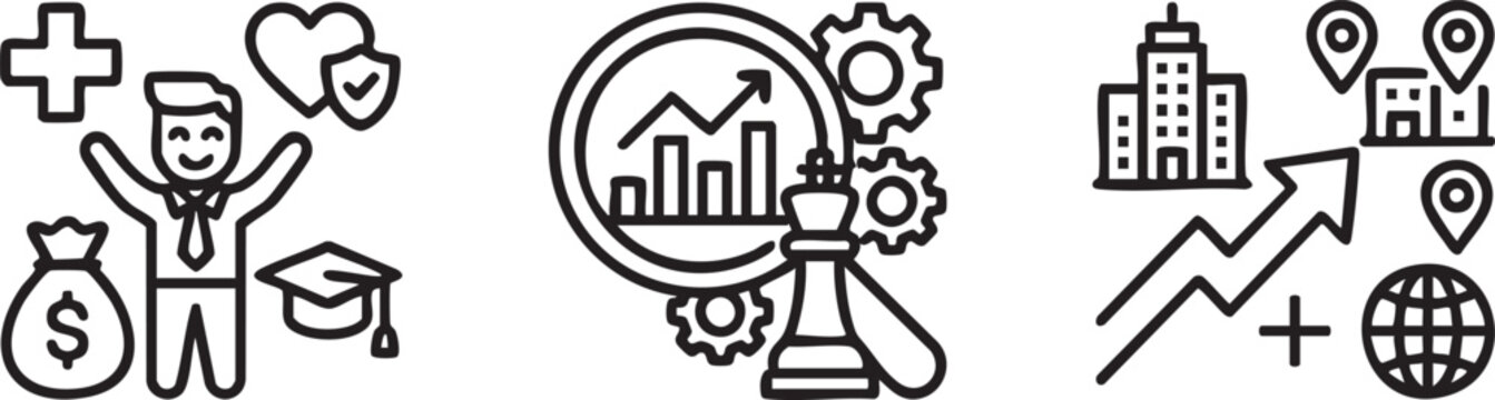 Digital Marketing Business Intelligence and Financial Forecasting Line Icons Set