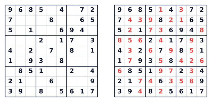 Sudoku puzzle grid with completed and empty sections for easy play  