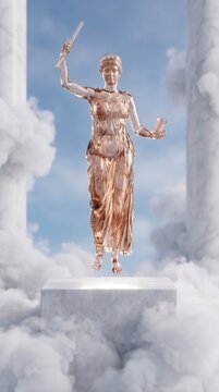 Celestial Fate Bronze Copper White Crystal Lachesis Goddess Of Fate Who Measures The Length Of The Thread Of Life Of Olympus Levitating Above Marble Pedestal