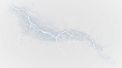 Blue and white bright lightning strikes against isolated on transparent background creating a striking visual effect during a storm, light overlay, PNG © Liubov