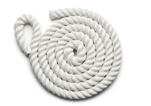 Coiled white rope on plain background