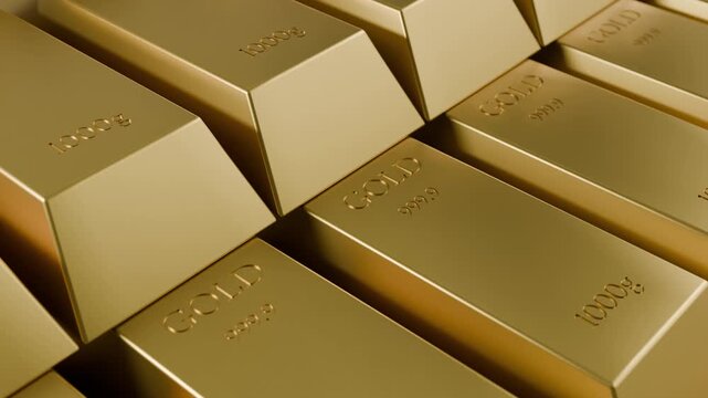 Gold bar row stack, concept store of value wealth savings security