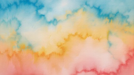 Fototapeta premium The vibrant colorful cloudy sky displays a watercolor effect with blue, yellow, orange, and red hues.