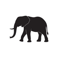 Fototapeta premium Black elephant silhouette walking side view on white background animal d