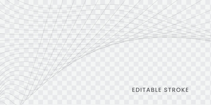 Abstract flowing grid pattern on a transparent background, editable stroke vector