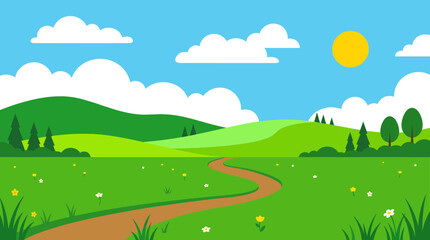 Obraz premium a cartoon landscape with a winding road.