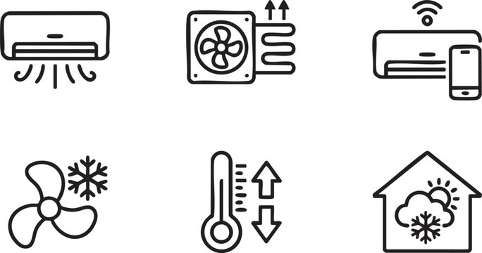 HVAC Systems Renewable Energy and Smart Home Technology Line Icons Set