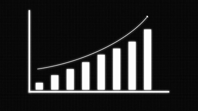 Animated Bar Graph with Exponential Growth Curve on Black Background.