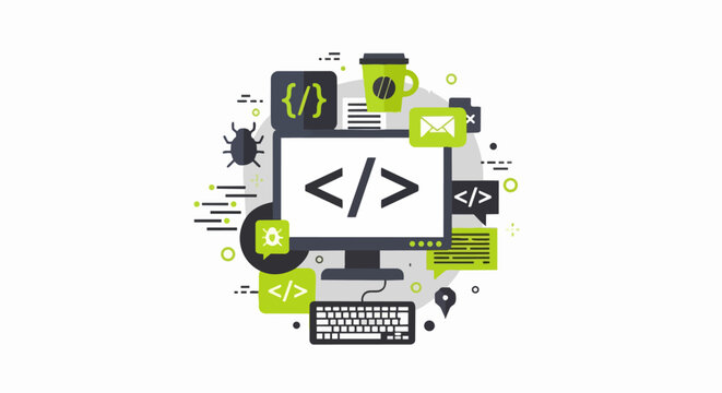 Flat Illustration Concept of Software Development, Web Programming, and Coding Interface Design