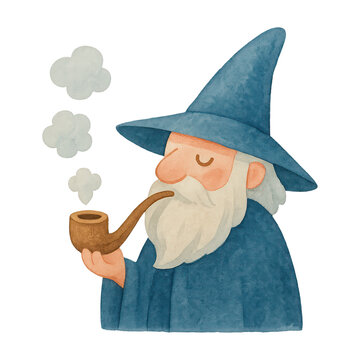 PNG Whimsical wizard smoking pipe