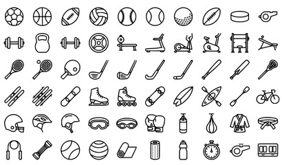 Modern sports equipment outline icon collection with fitness training and athletic gear vectors © Jahangir