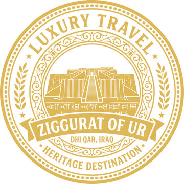 Luxury travel emblem featuring Ziggurat of Ur Iraq vector illustration